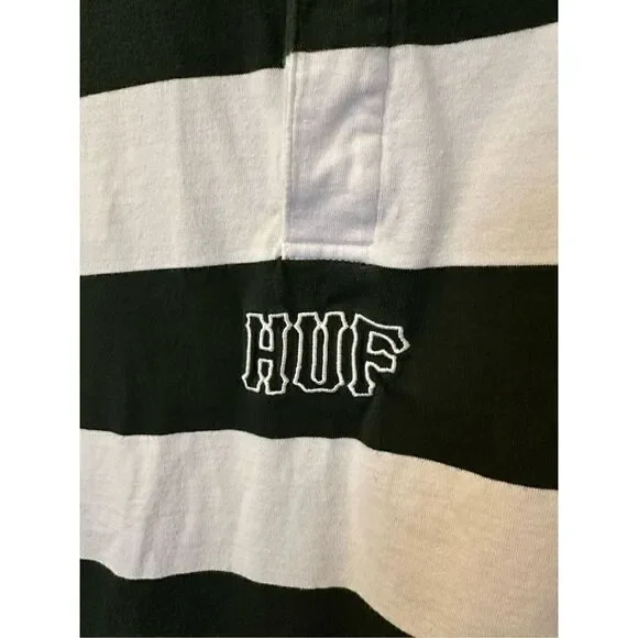 HUF Worldwide Striped Long Sleeve Collared Polo Shirt - Size M - Picture 8 of 8